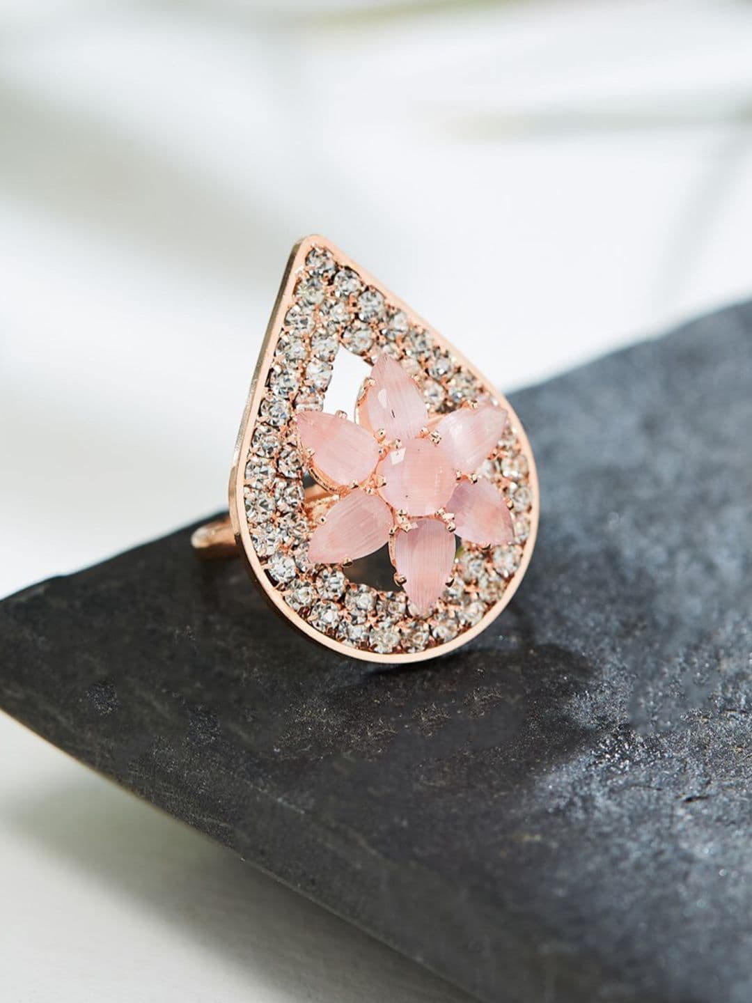 ATIBELLE Rose Gold-Plated Cubic Zirconia Studded Finger Ring - Image 1