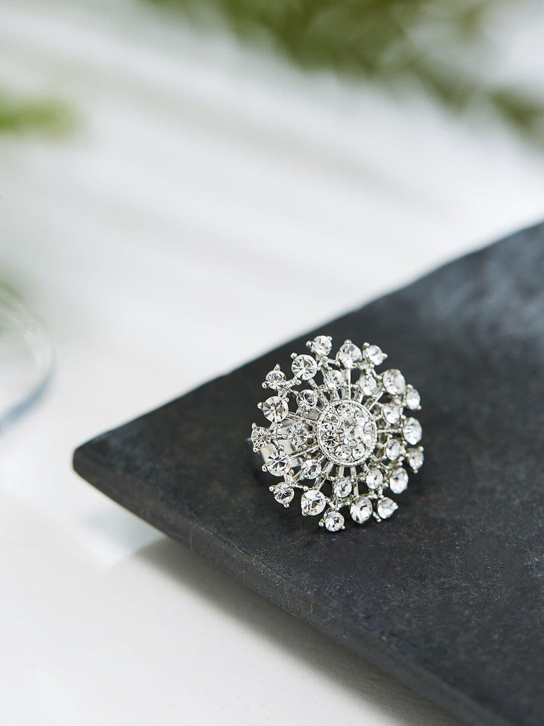 ATIBELLE Silver-Plated Cubic Zirconia Studded Ring - Image 1