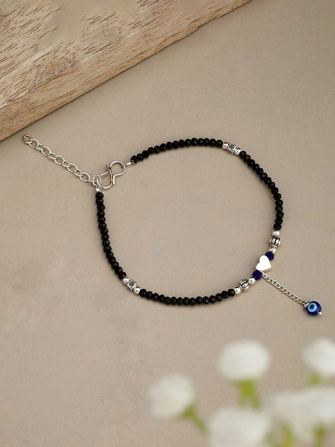 ATIBELLE Silver Plated Evil-Eye Stone Studded & Beaded Anklet - Image 1
