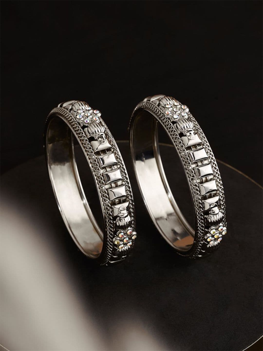 ATIBELLE Set Of 2 Silver-Plated Stone Studded Bangle