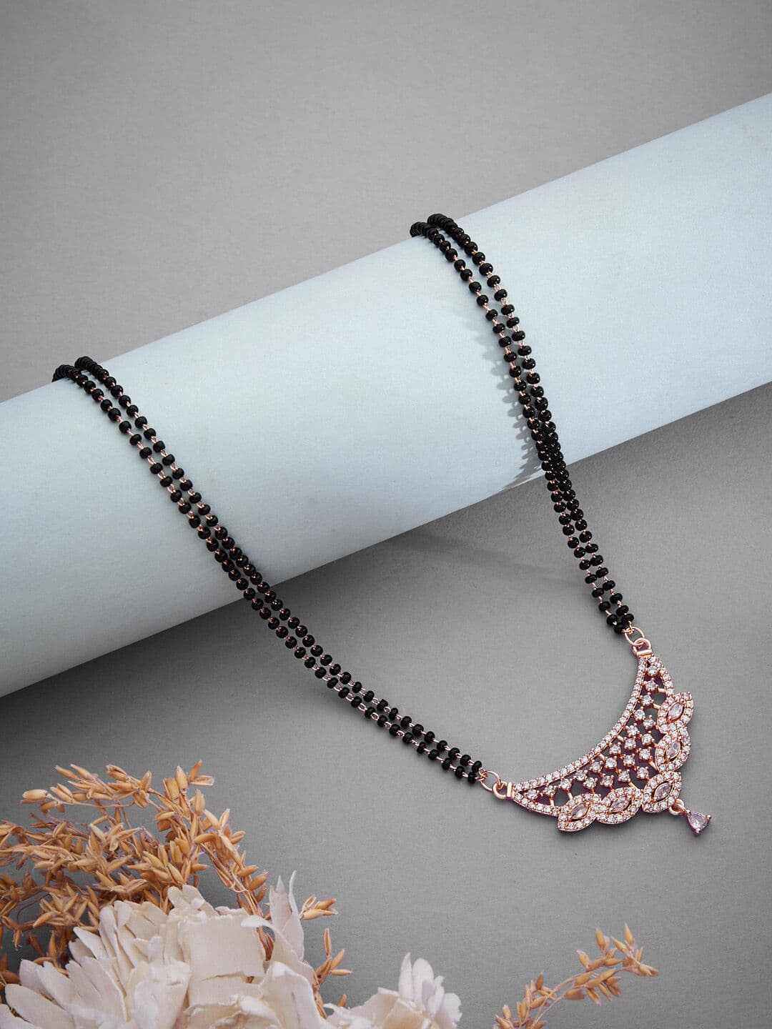 ATIBELLE Rose Gold-Plated American Diamond Studded & Beaded Mangalsutra - Image 1