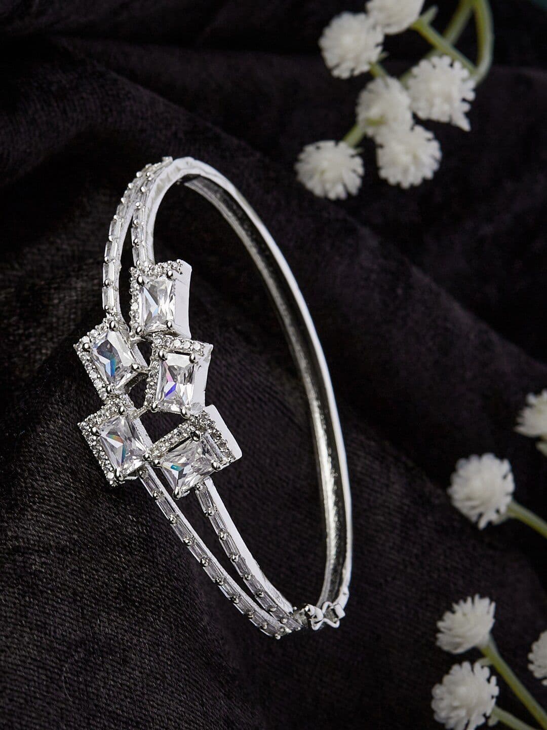 ATIBELLE Silver-Plated Cubic Zirconia Bangle-Style Bracelet - Image 1