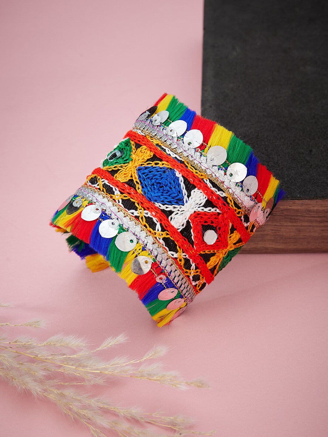 ATIBELLE Silver-Plated German Silver Stone-Studded Bangle - Image 1