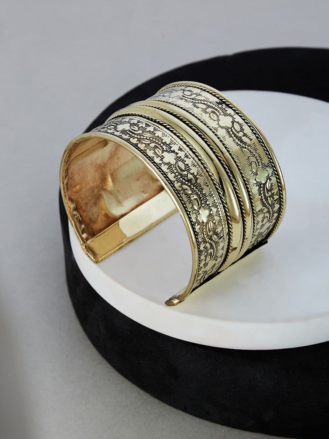 ATIBELLE German Silver-Plated Floral Textured Adjustable Bangle - Image 1