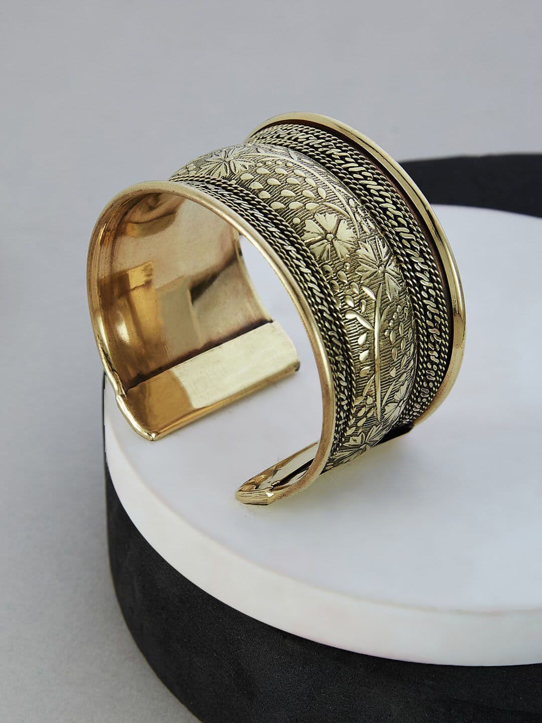 ATIBELLE German Silver-Plated Floral Textured Adjustable Bangle - Image 1