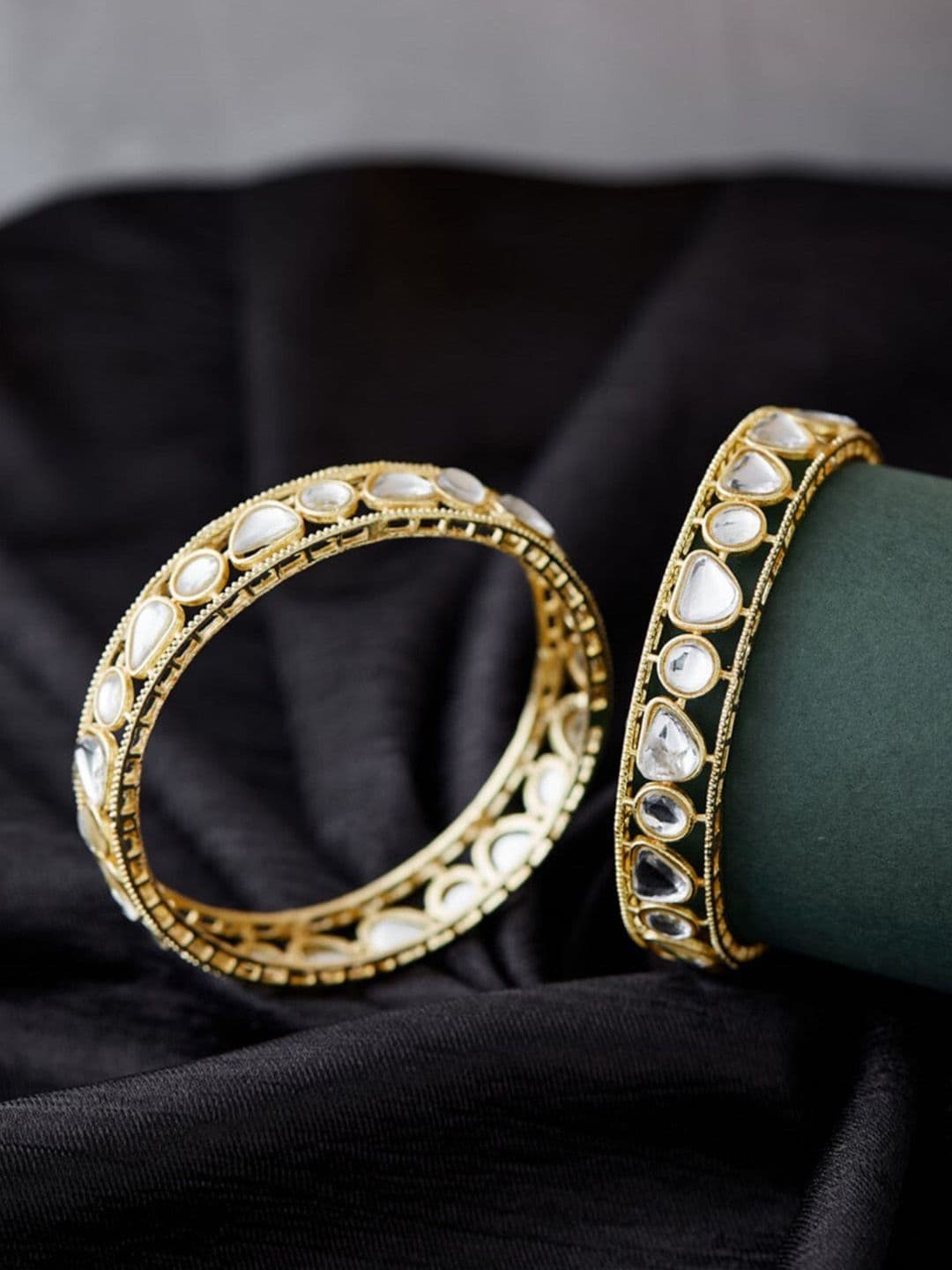 ATIBELLE Set Of 2 Gold-Plated Kundan Studded Bangles - Image 1
