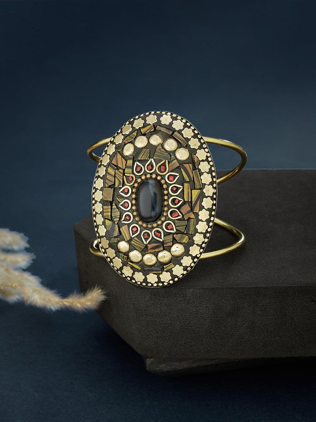 ATIBELLE Gold-Plated Stones-Studded Bangle - Image 1