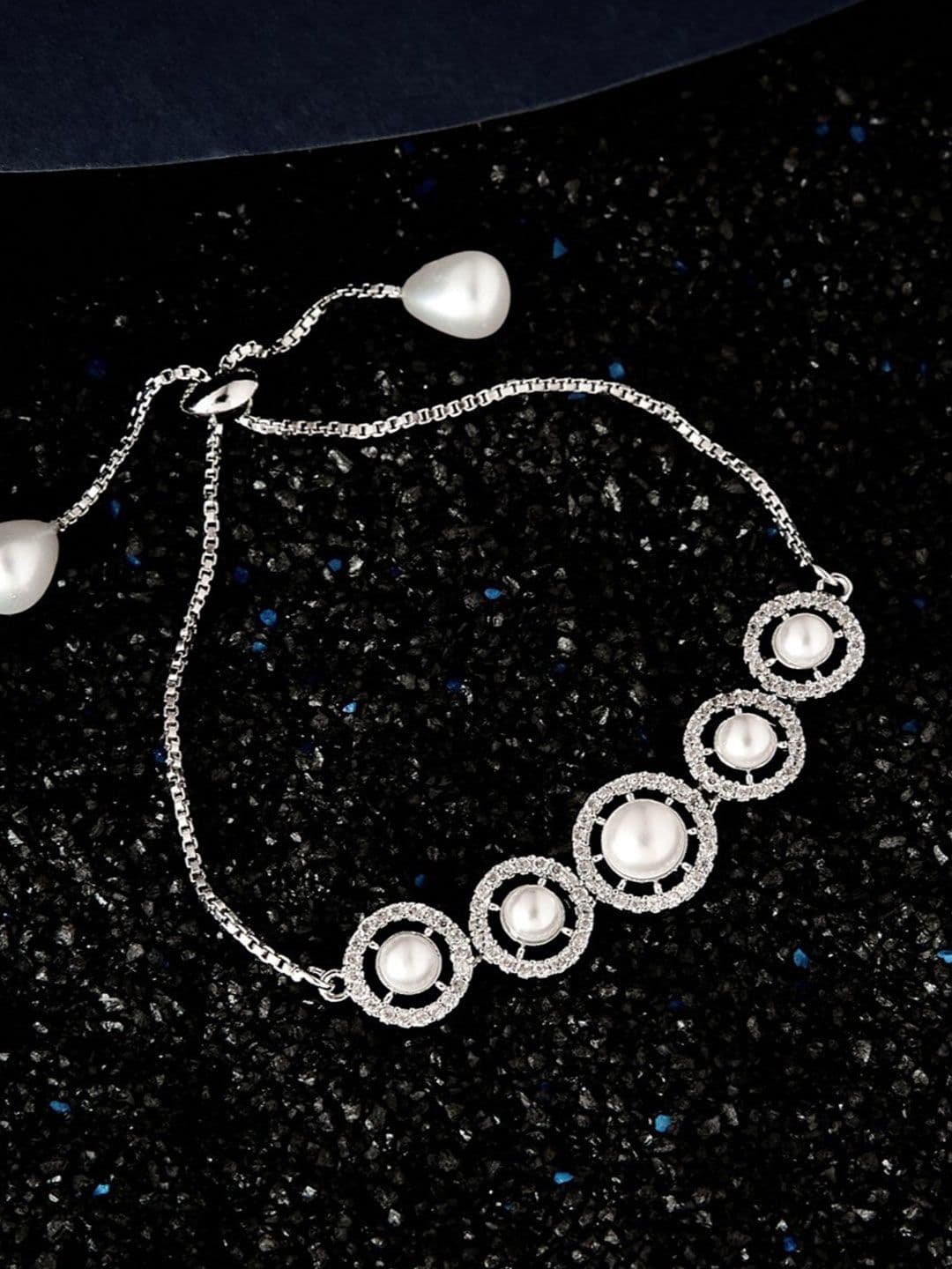 ATIBELLE Silver-Plated Brass Cubic Zirconia-Studded Wraparound Bracelet - Image 1
