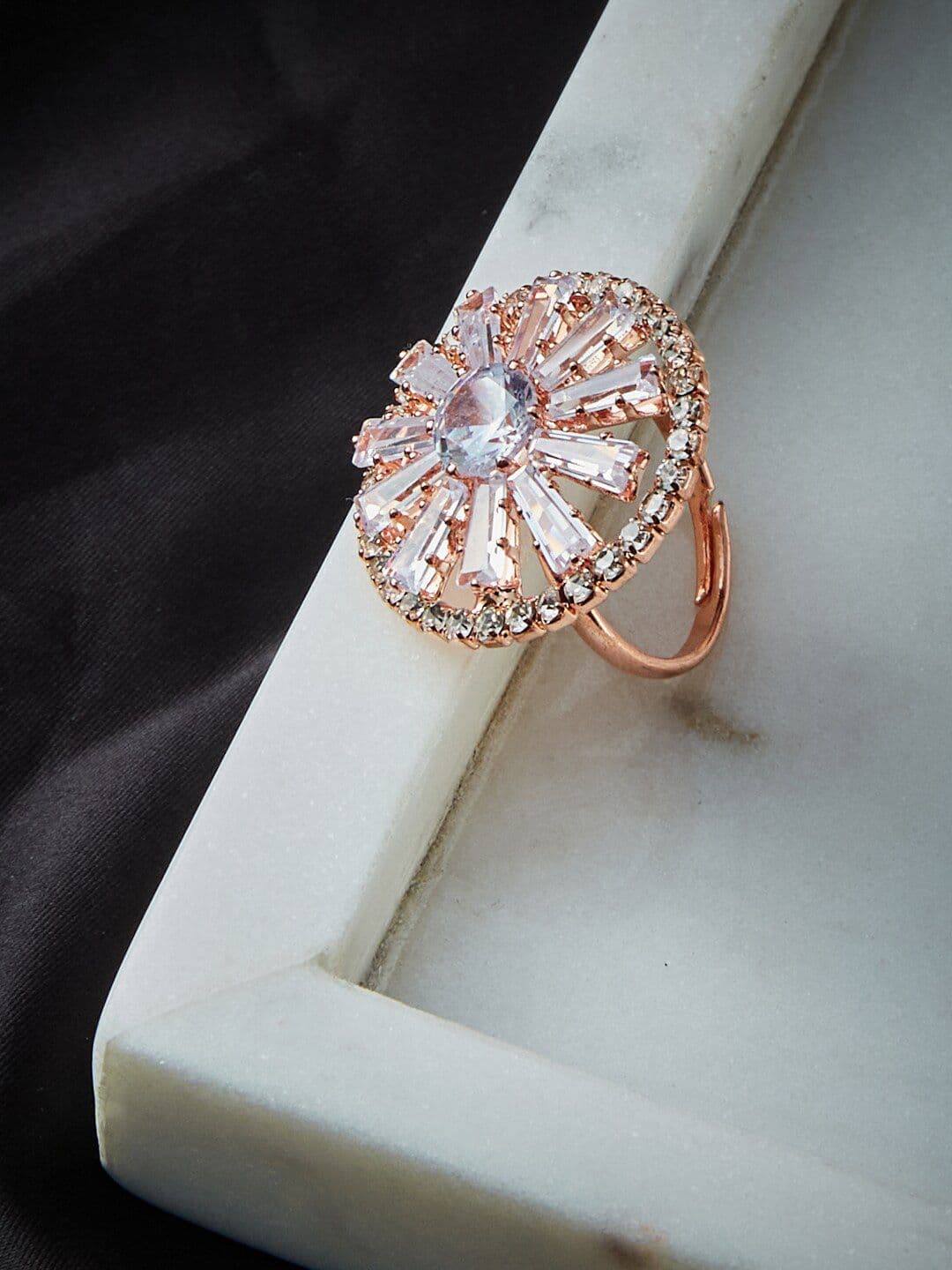 ATIBELLE Rose Gold-Plated Stone-Studded Adjustable Finger Ring - Image 1