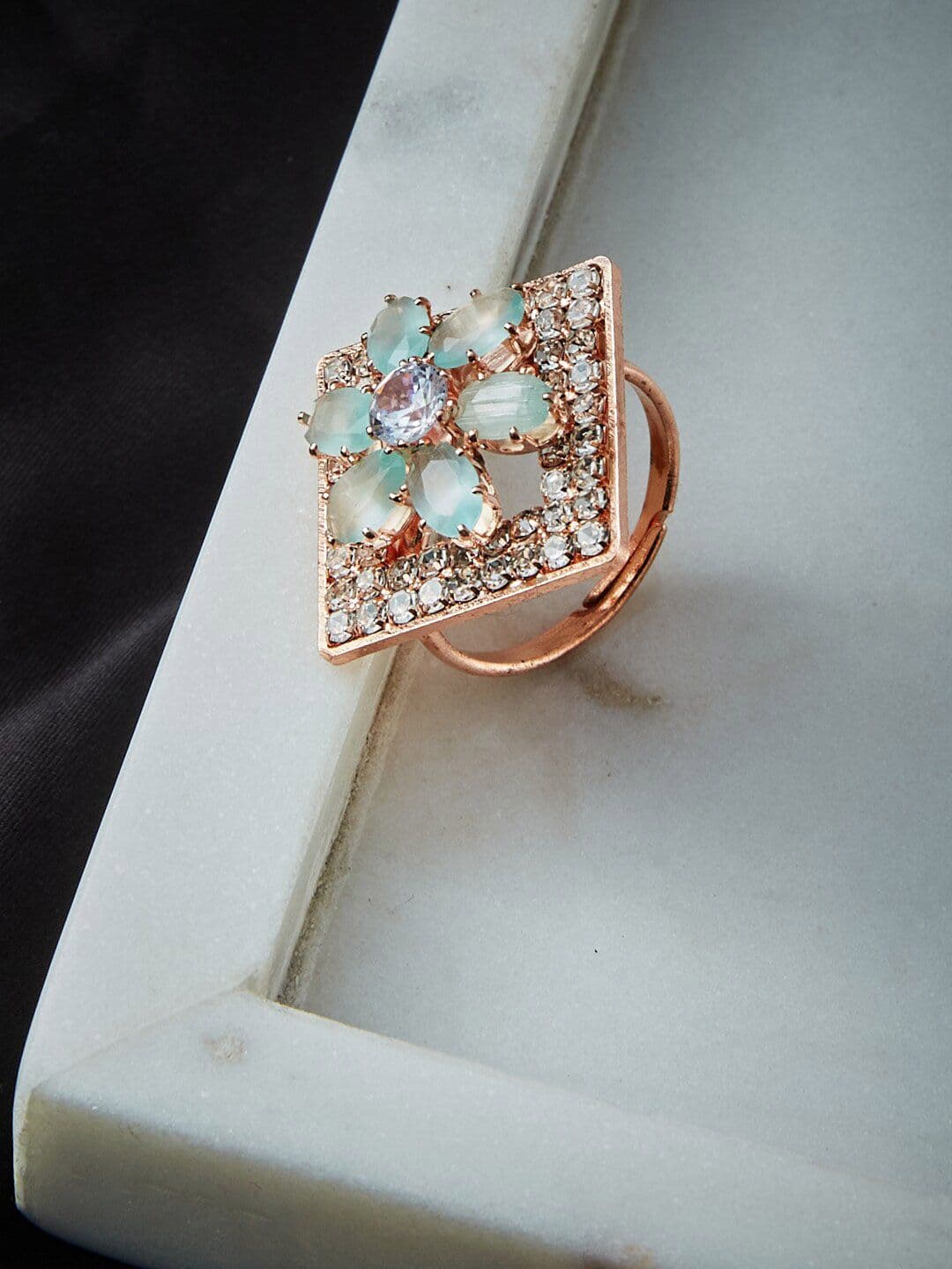 ATIBELLE Rose Gold-Plated Stone-Studded Adjustable Finger Ring - Image 1