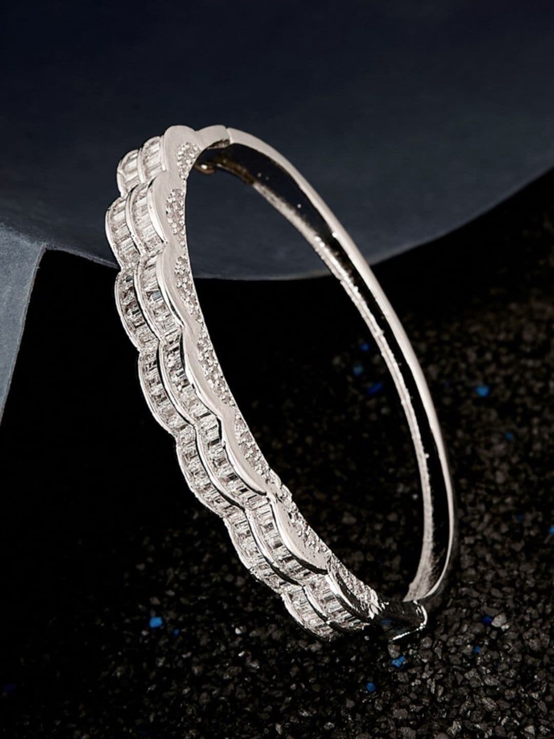 ATIBELLE Silver-Plated Cubic Zirconia Kada Bracelet - Image 1