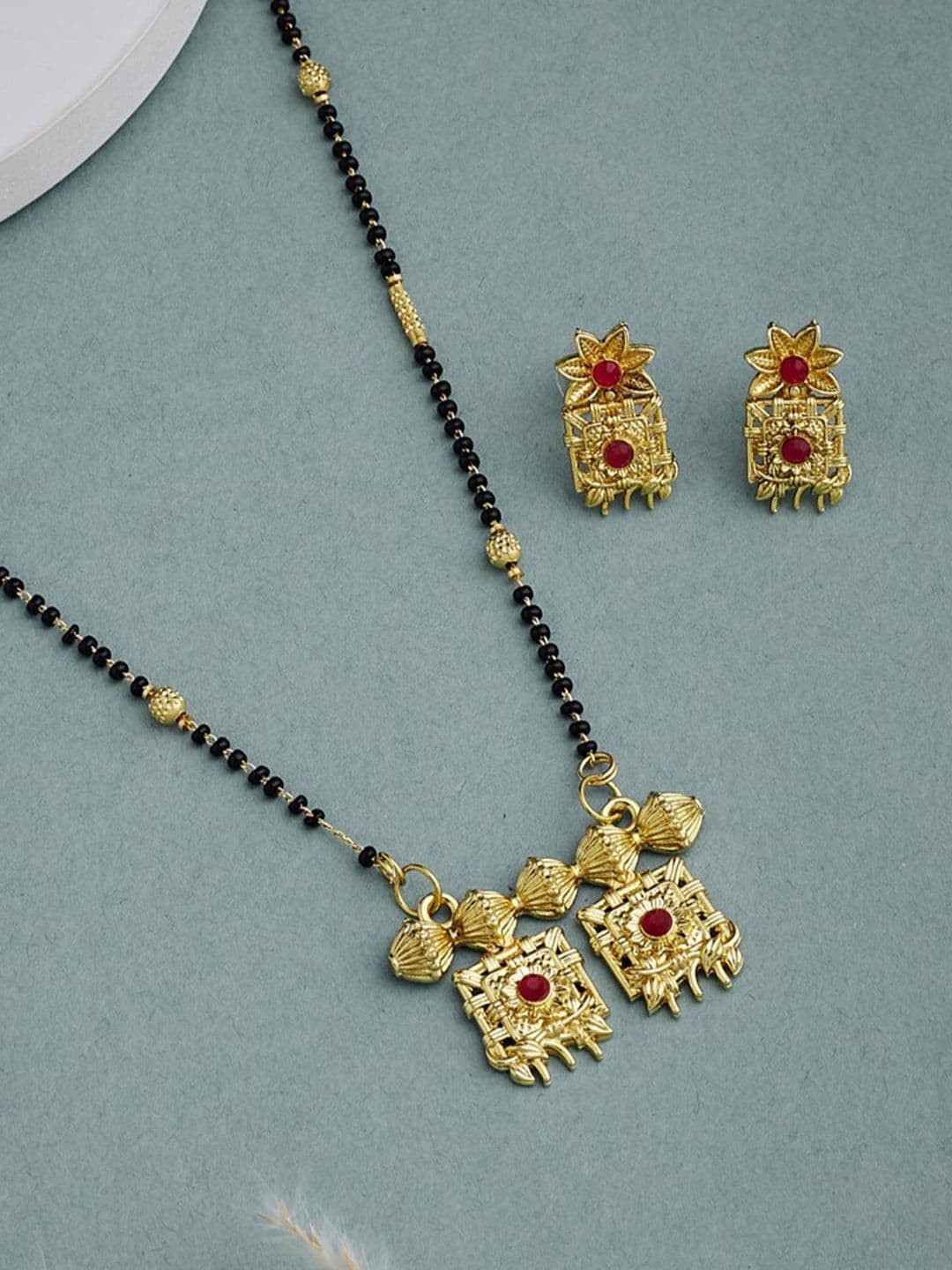 ATIBELLE Gold-Plated Studded and Beaded Mangalsutra - Image 1