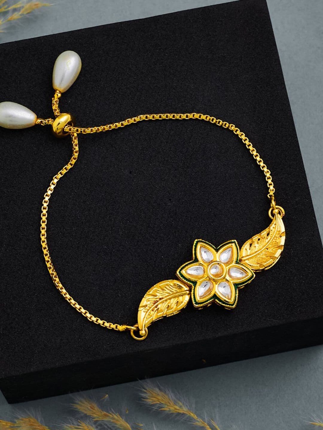 ATIBELLE Gold-Plated Kundan Charm Bracelet - Image 1