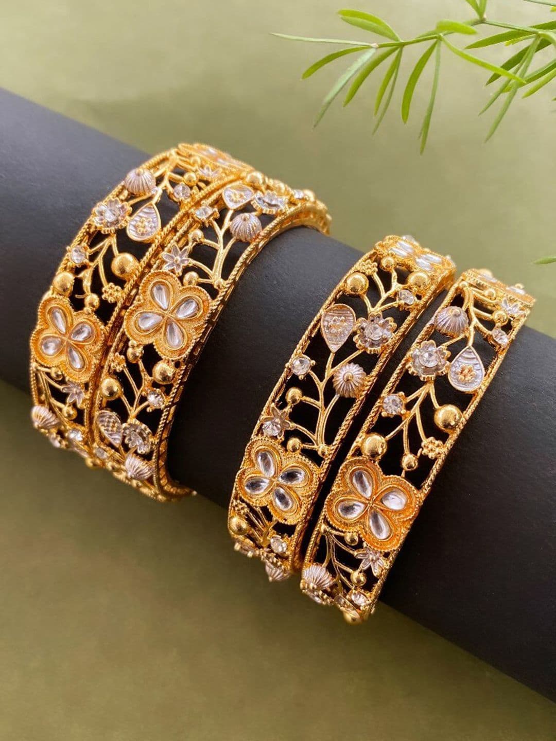 ATIBELLE Set Of 4 Gold-Plated Kundan-Studded Bangles - Image 1