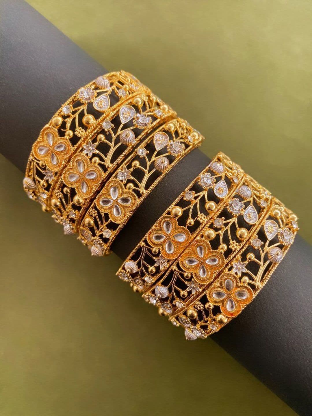 ATIBELLE Set Of 6 Gold-Plated Kundan Studded Bangles - Image 1