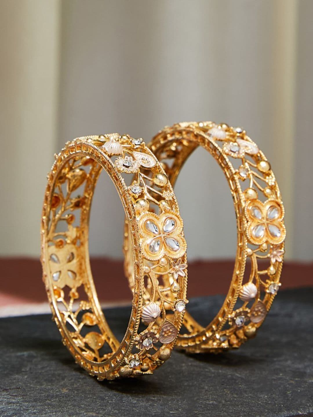 ATIBELLE Set Of 2 Gold-Plated Kundan-Studded Bangle - Image 1