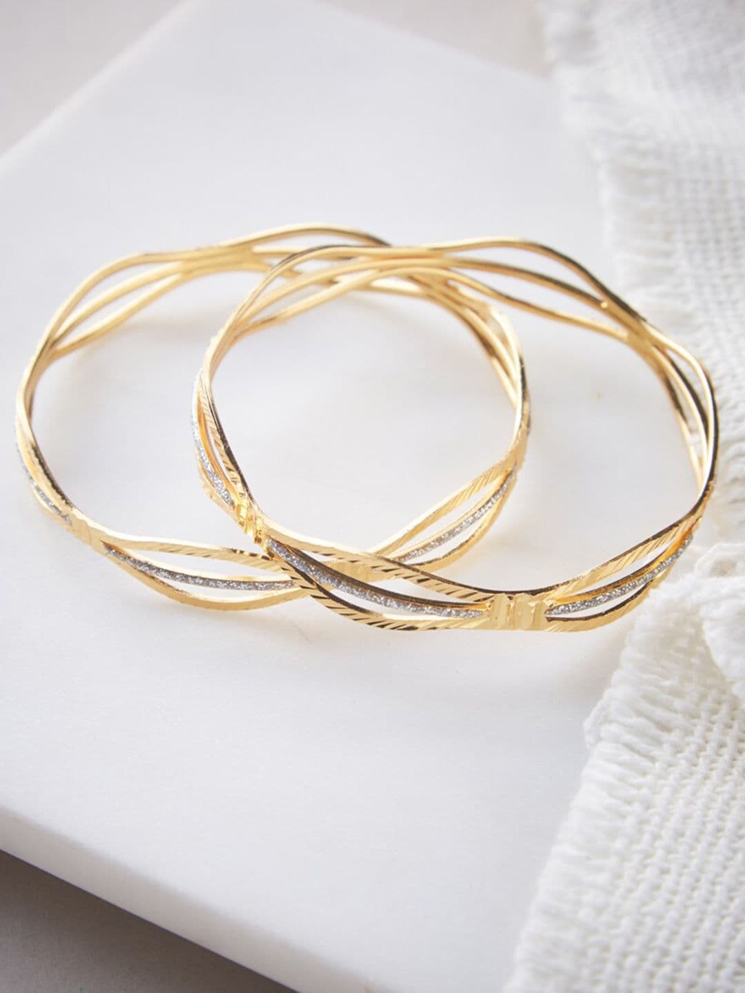 ATIBELLE Set Of 2 Gold Plated Artificial Stones Bangles - Image 1