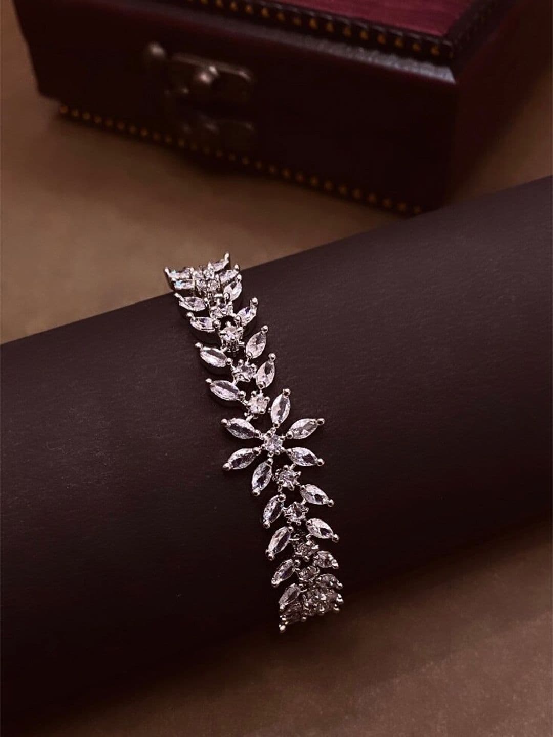 ATIBELLE Silver-Plated Cubic Zirconia Wraparound Bracelet - Image 1