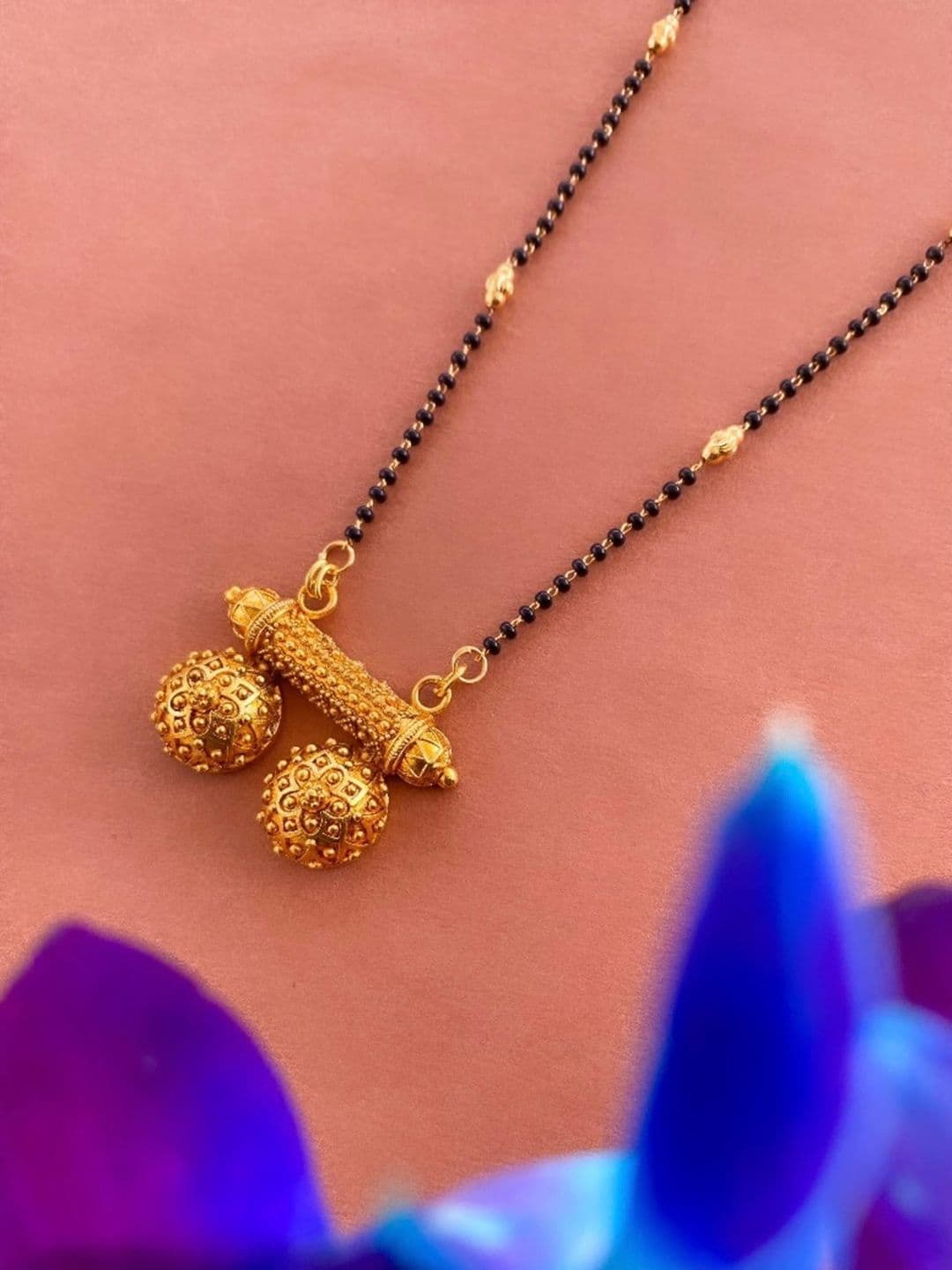 ATIBELLE Gold-Plated Artificial Stones Studded and Beaded Mangalsutra - Image 1