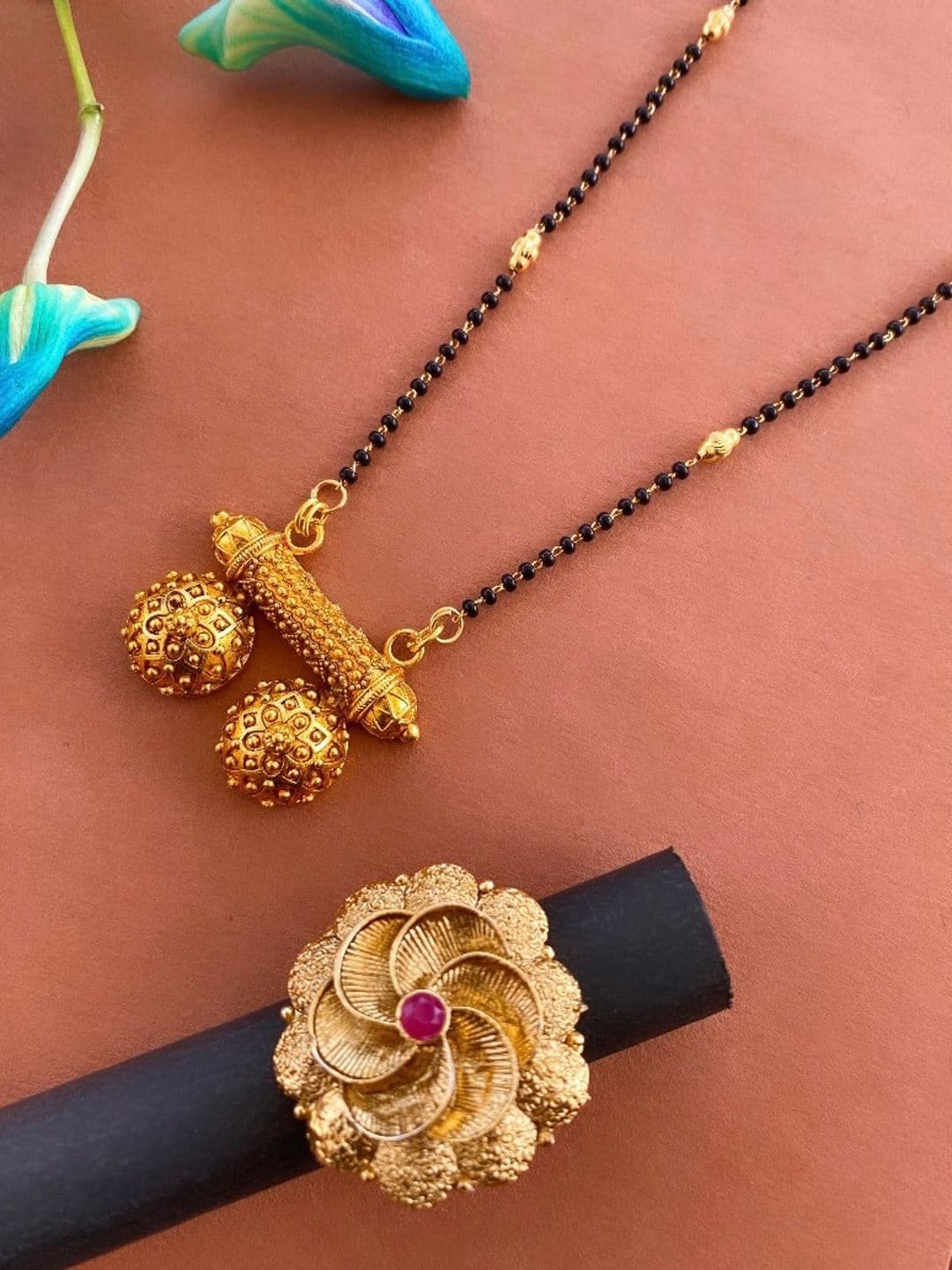 ATIBELLE Gold-Plated Stones Studded and Beaded Mangalsutra - Image 1