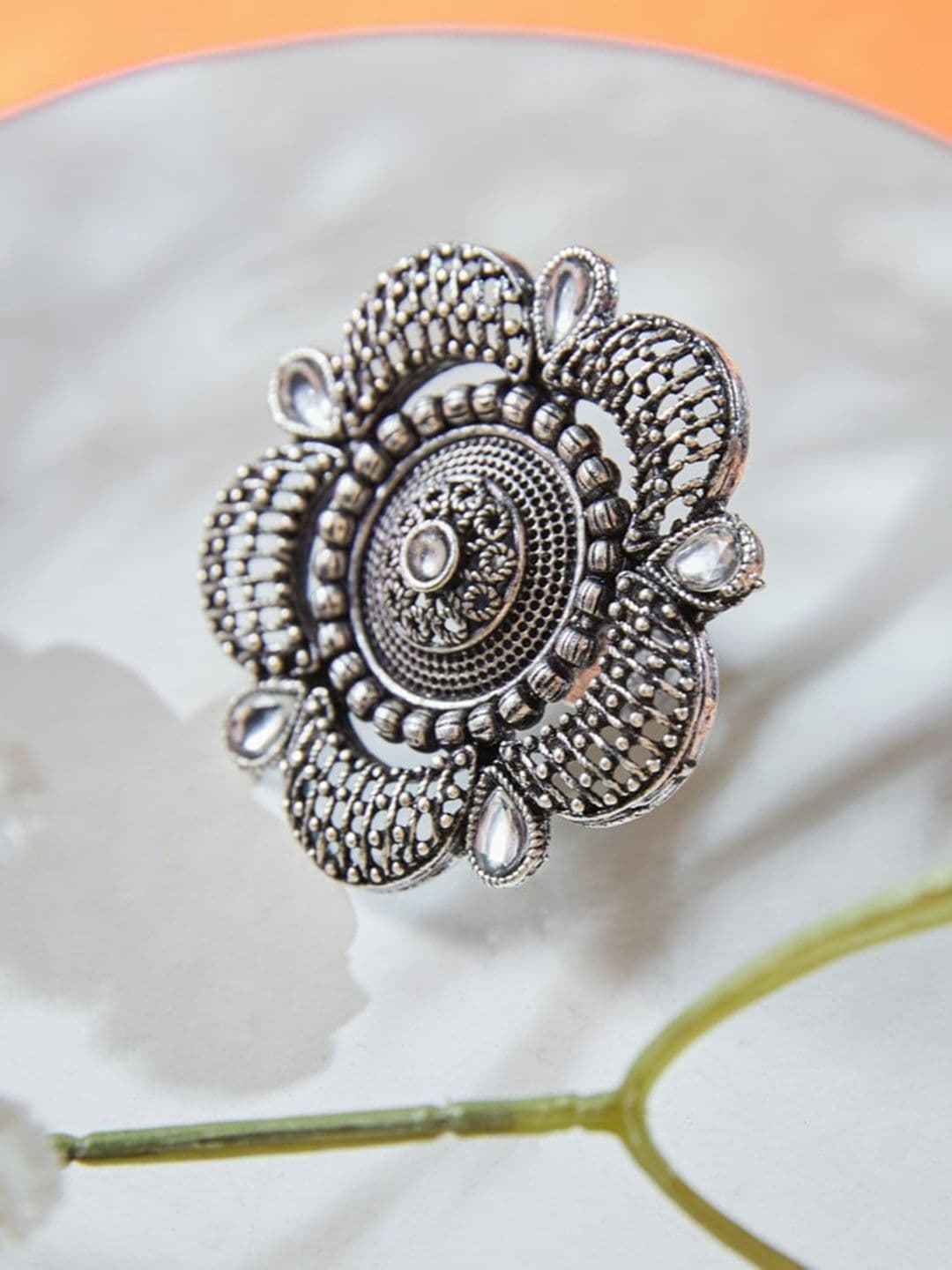 ATIBELLE Silver-Plated Stone-Studded Finger Ring - Image 1