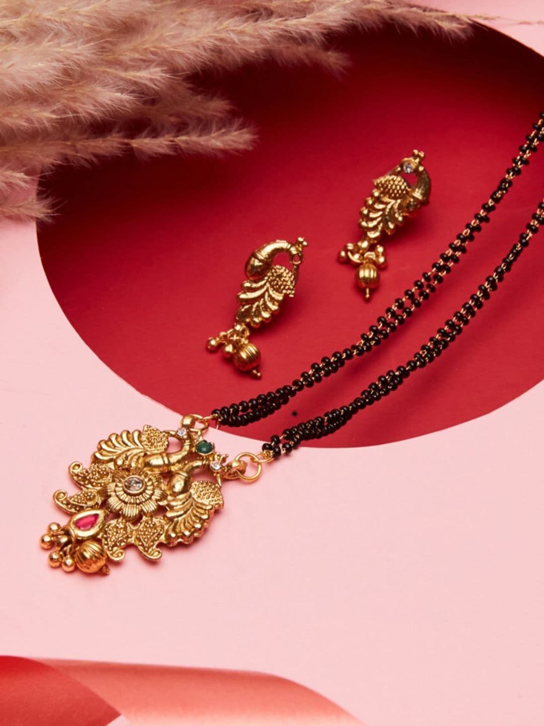 ATIBELLE Gold-Plated Stones Studded and Beaded Mangalsutra - Image 1