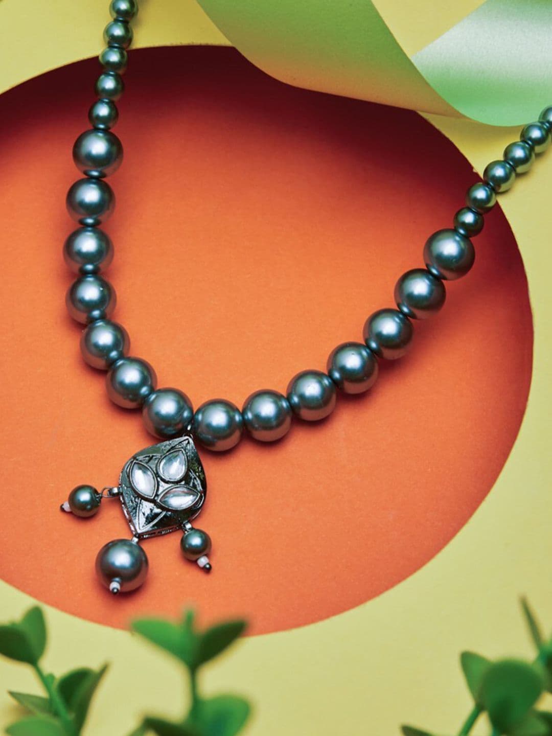 ATIBELLE Silver-Plated Kundan Necklace - Image 1