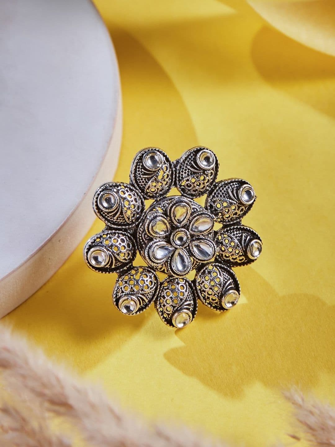 ATIBELLE Silver-Plated Stones-Studded Finger Ring - Image 1
