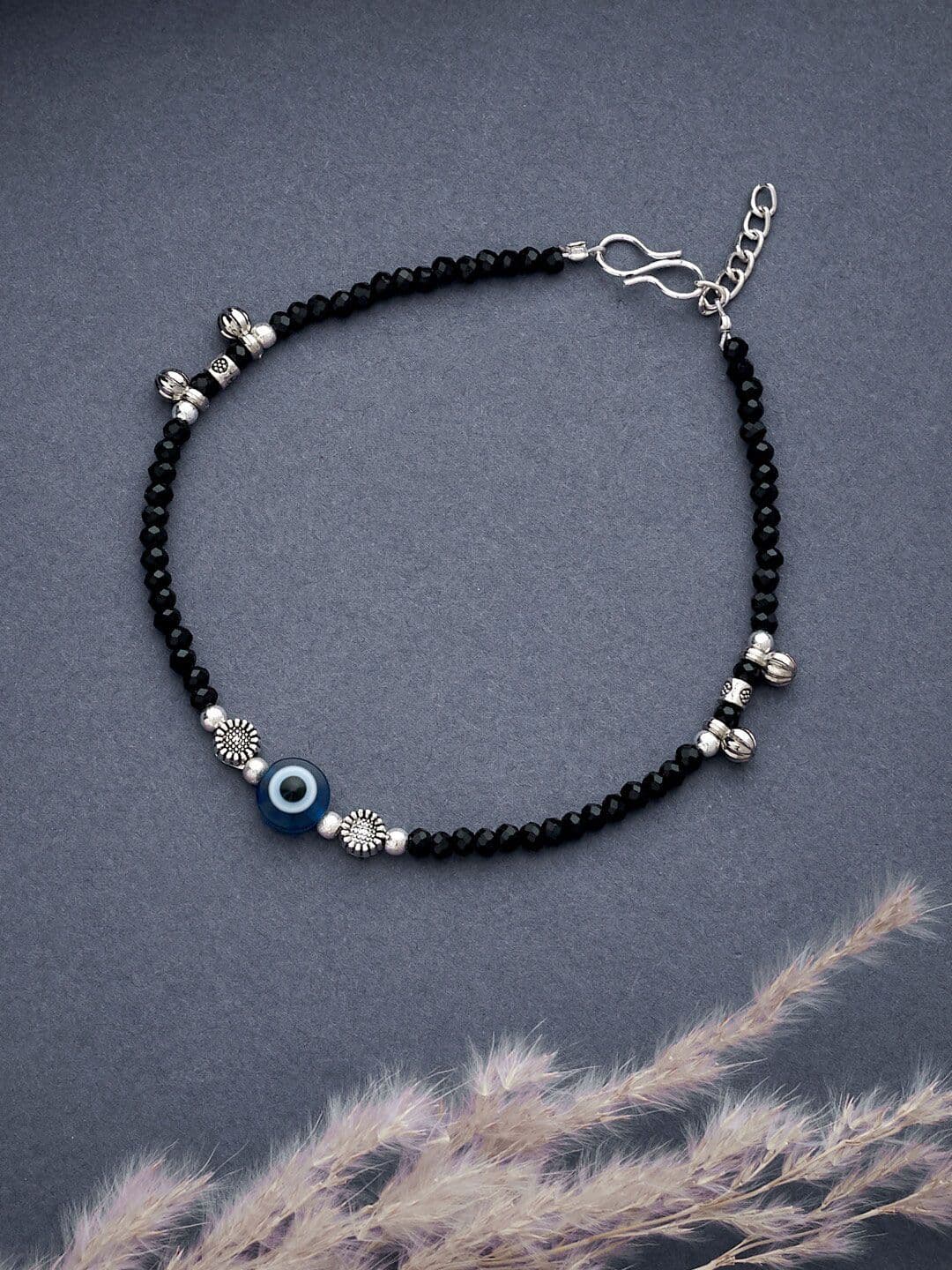 ATIBELLE Silver-Plated Artificial Stones and Beads Anklet - Image 1