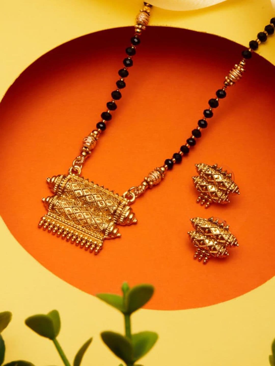 ATIBELLE Gold-Plated Stones Studded and Beaded Mangalsutra - Image 1