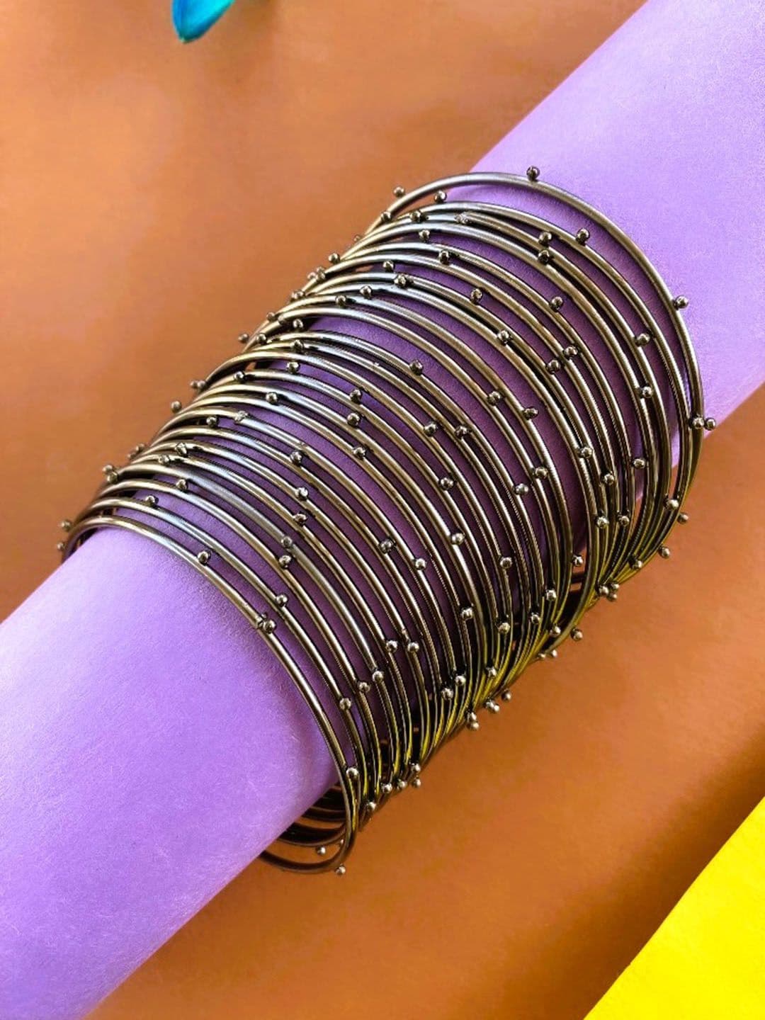 ATIBELLE Set of 24 Silver-Plated & Textured Bangles