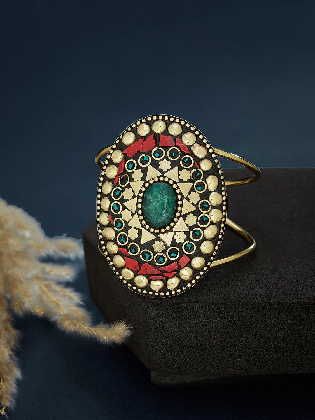 ATIBELLE Gold Plated & Stone Studded Bangle - Image 1