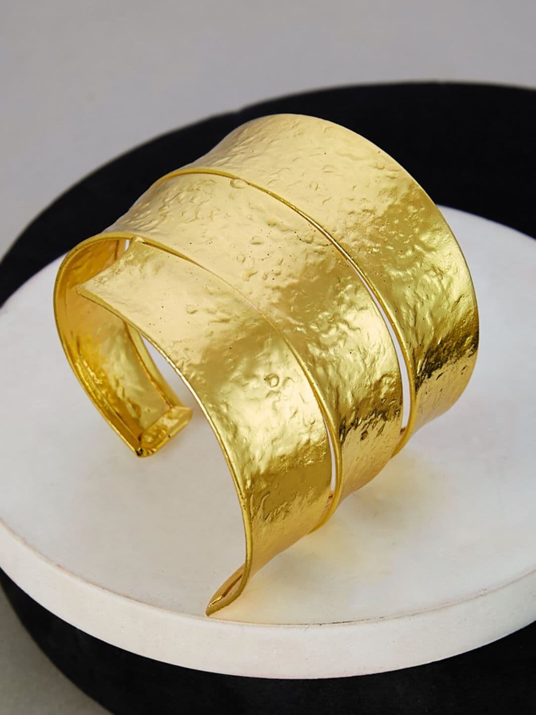ATIBELLE Gold Plated Textured Layered Cuff Bangle - Image 1