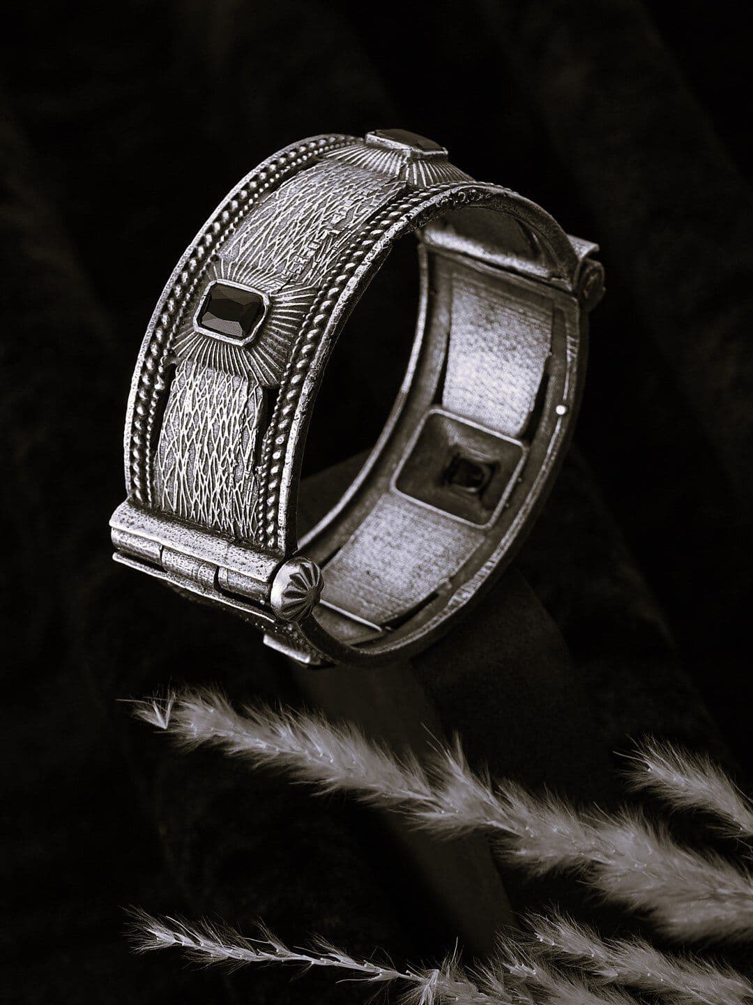 ATIBELLE Silver Plated Stones Studded Kada Bangle - Image 1