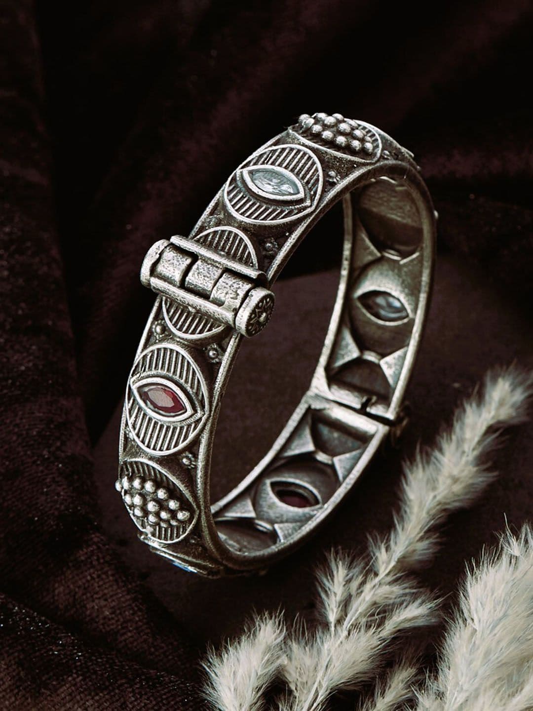 ATIBELLE Silver Plated & Stone Studded Bangle - Image 1