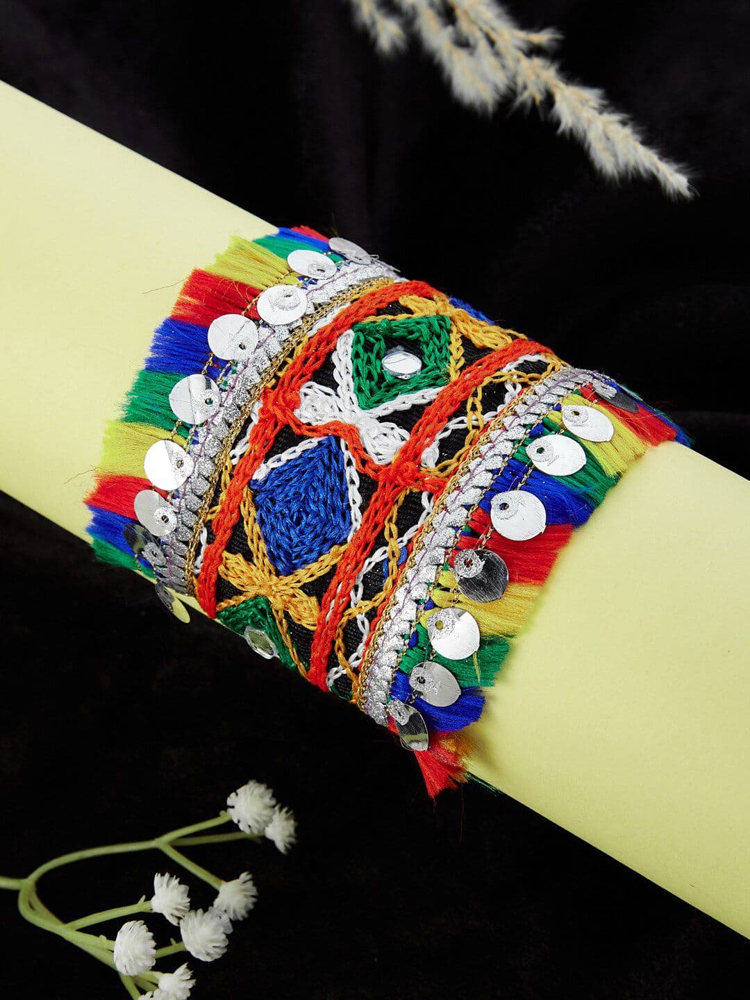 ATIBELLE Silver Plated Floral Textured Bangle Cuff - Image 1