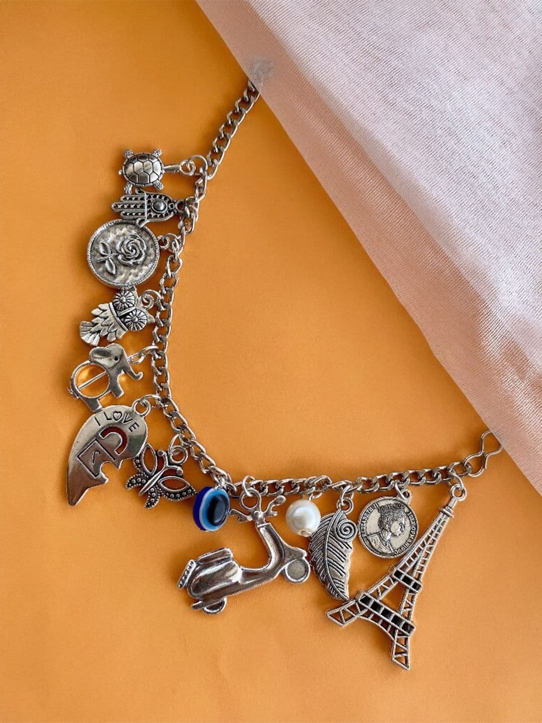 ATIBELLE German Silver Silver-Plated Charm Bracelet - Image 1