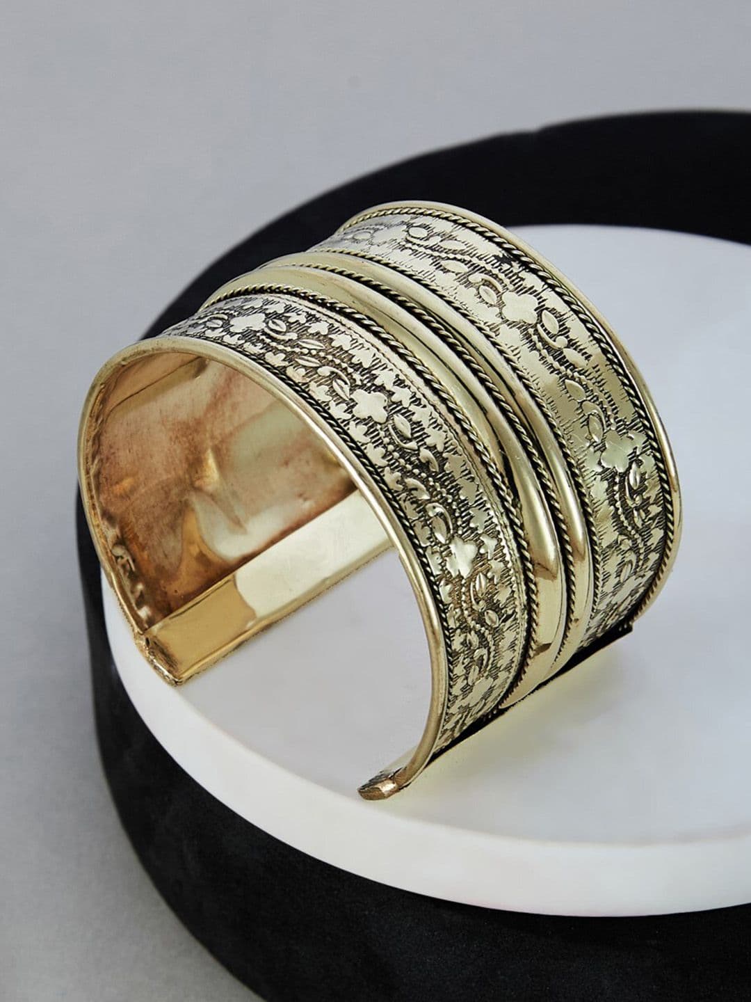 ATIBELLE German Silver Floral-Textured Cuff Bangle - Image 1