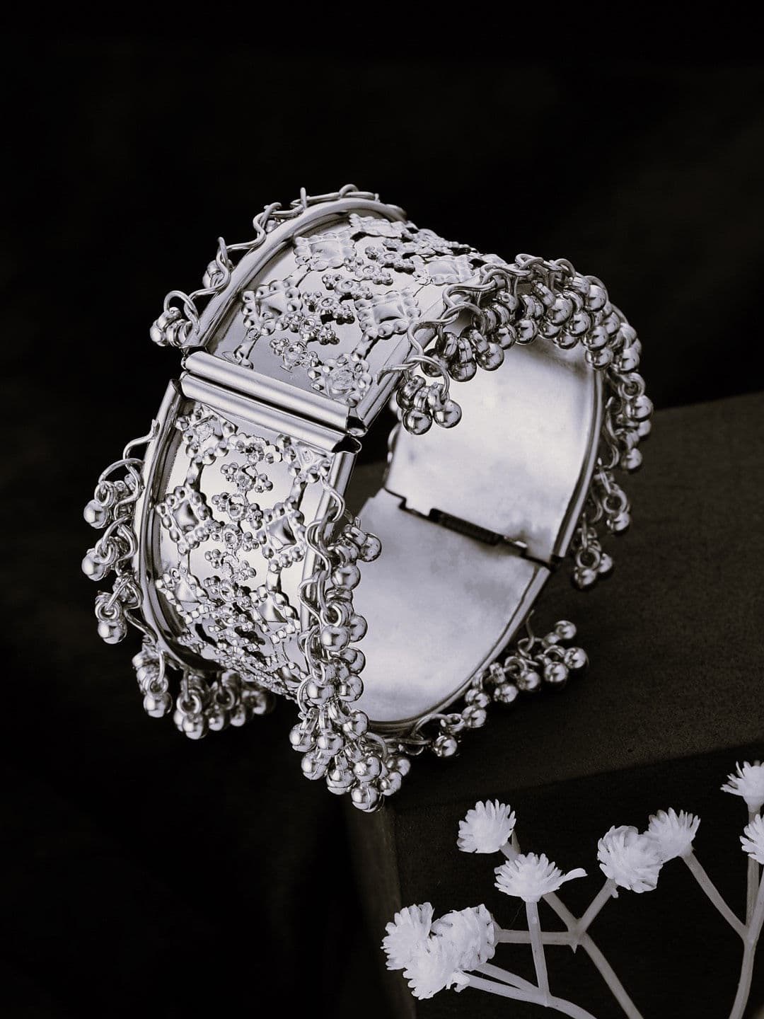 ATIBELLE Silver-Plated Stone-Studded Bangle - Image 1