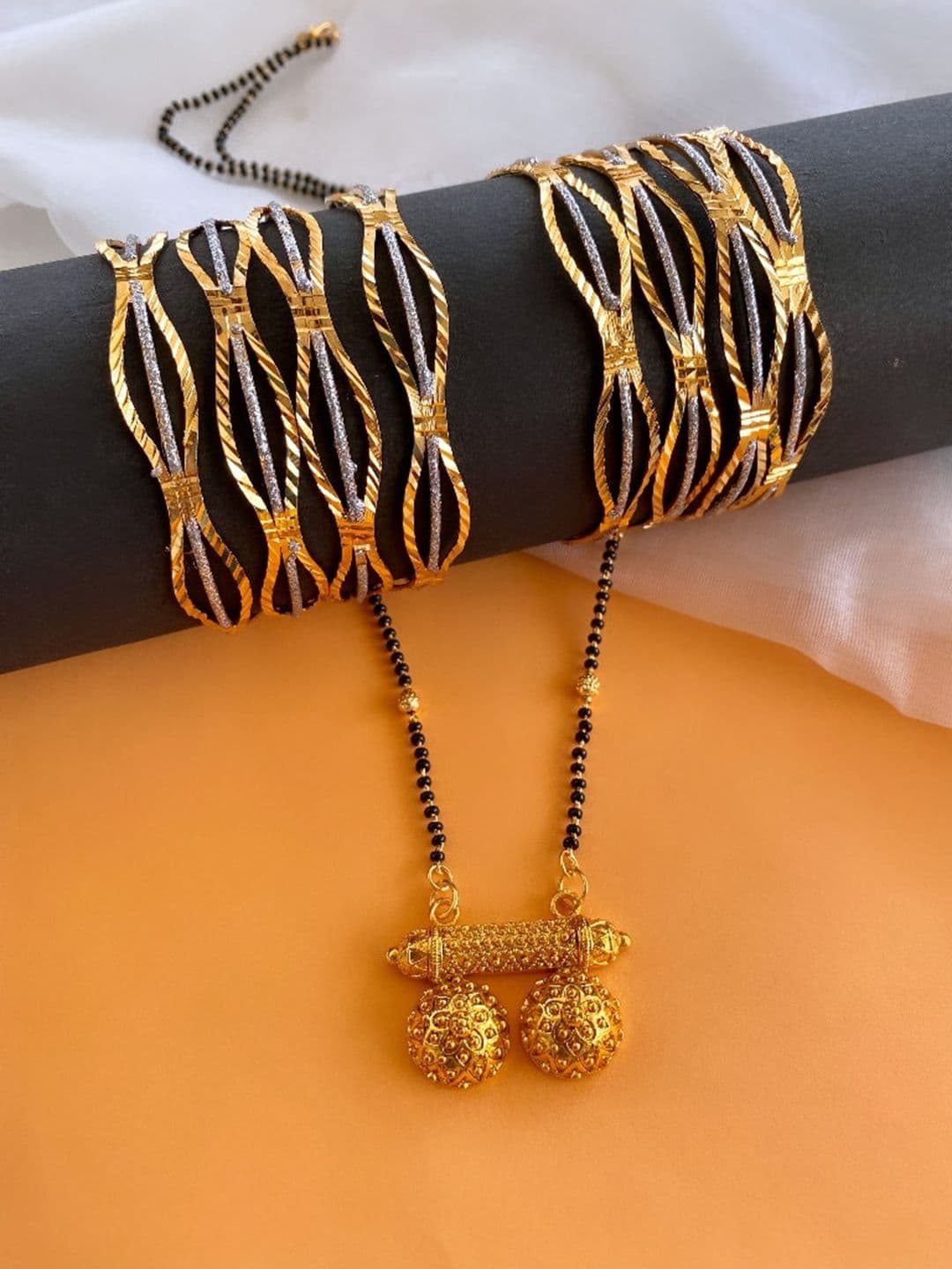 Atibelle Set Of 9 Gold Plated Stone-Beaded Mangalsutra - Image 1
