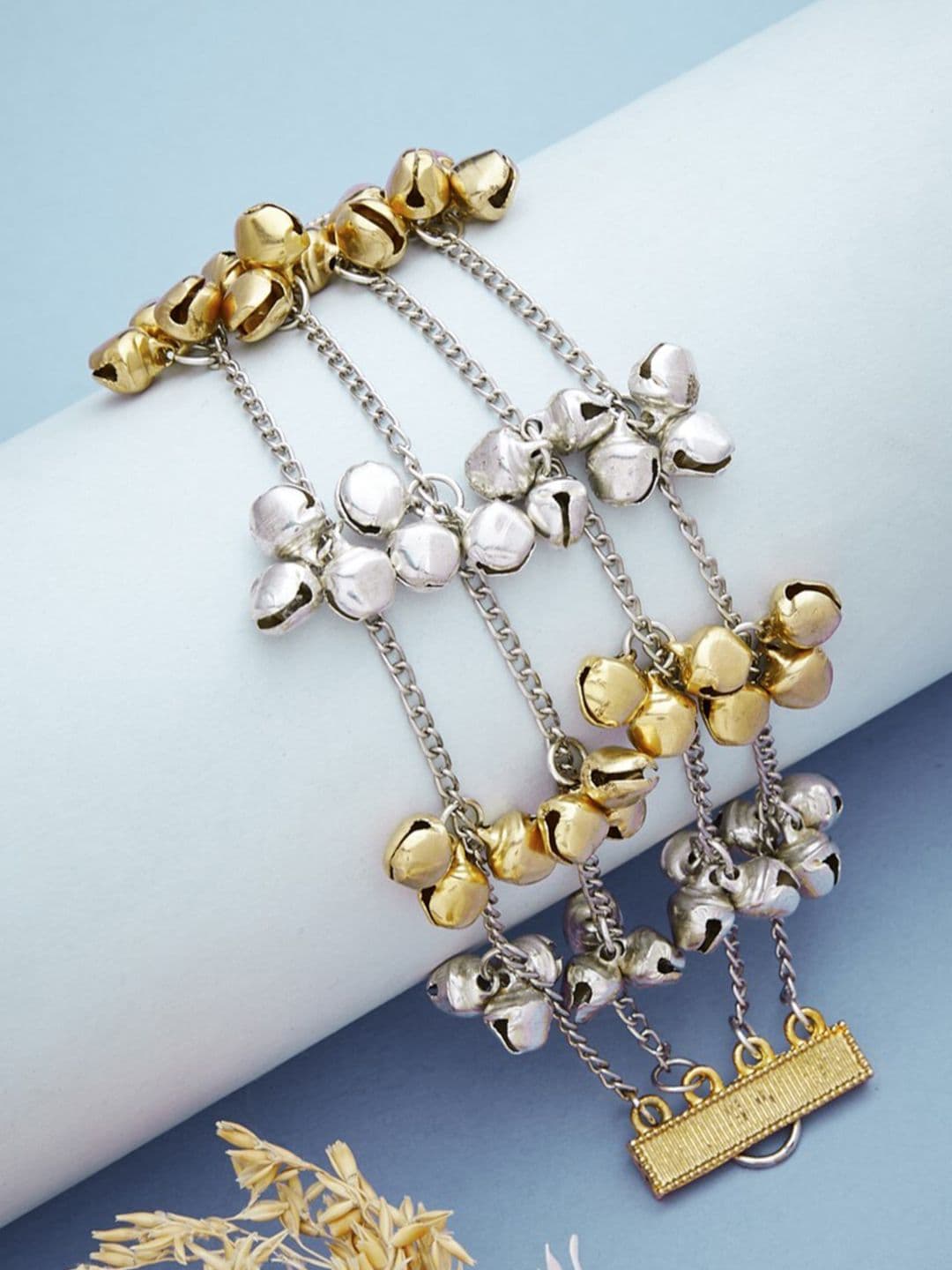 ATIBELLE German Silver Silver-Plated Ghunghroo Multistrand Bracelet - Image 1