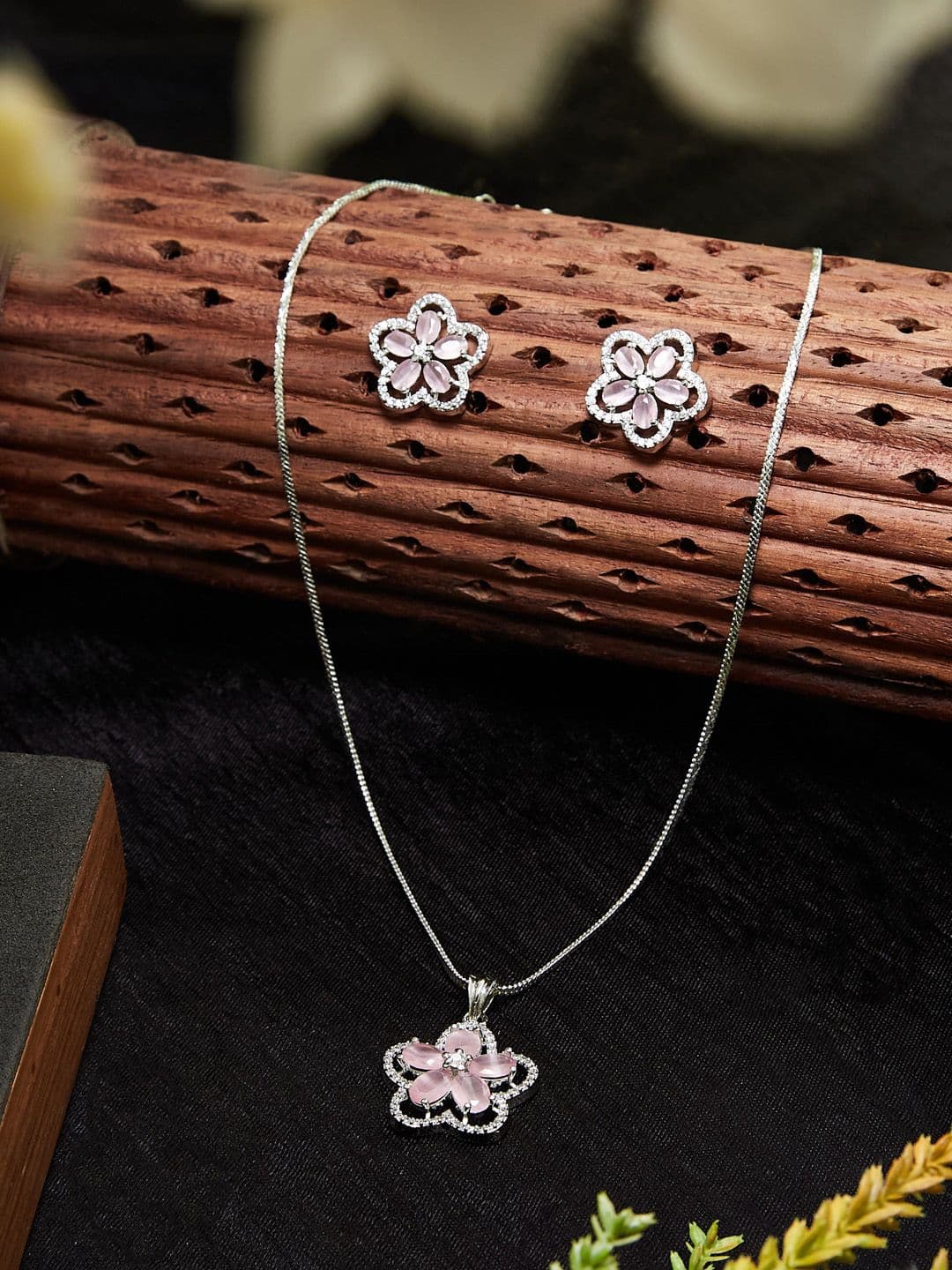 ATIBELLE Silver-Plated Cubic Zirconia-Studded Pendant with Chain - Image 1