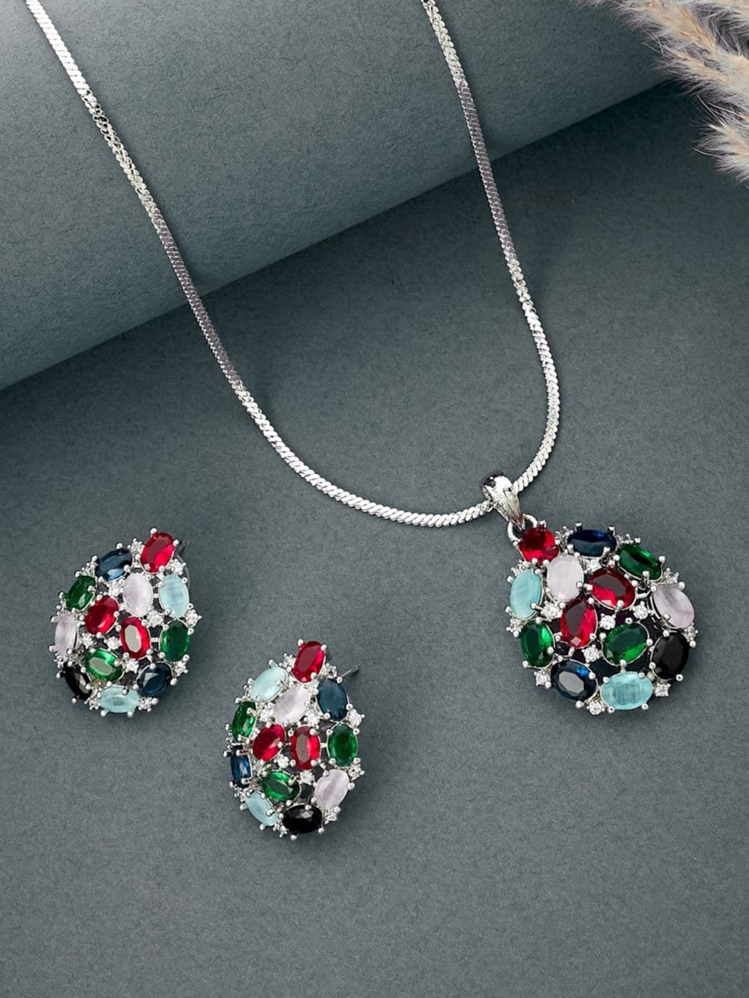 ATIBELLE Silver-Plated CZ Studded Pendants with Chain - Image 1