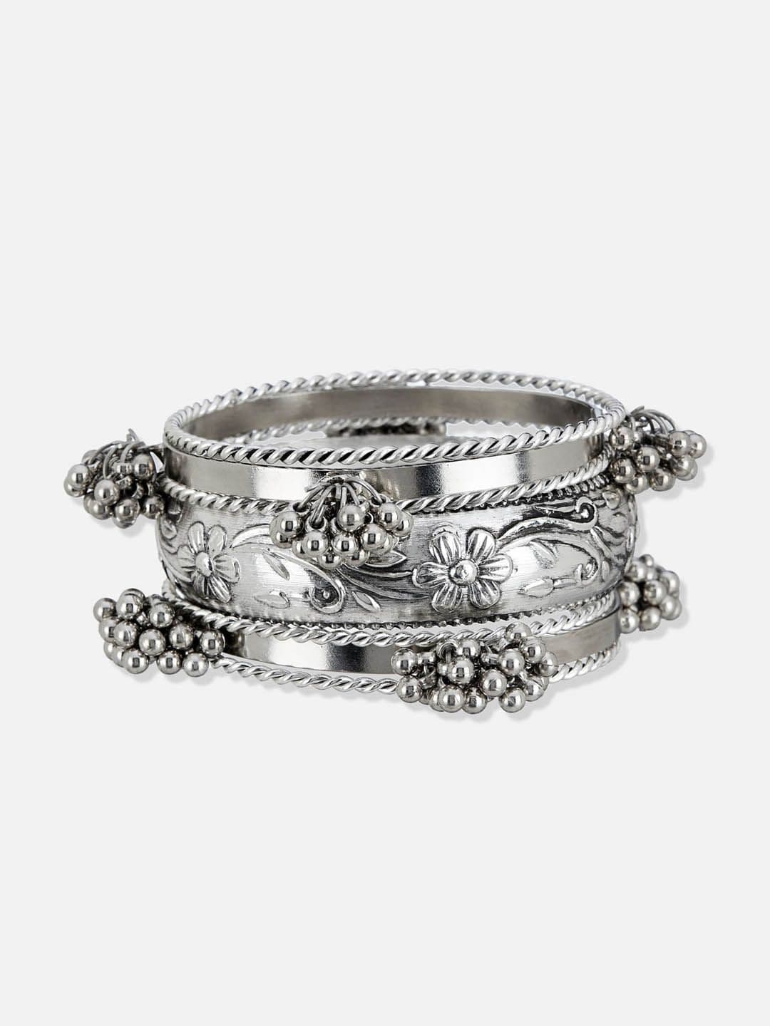 ATIBELLE Set Of 7 German Silver Silver-Plated Floral Bangles - Image 1