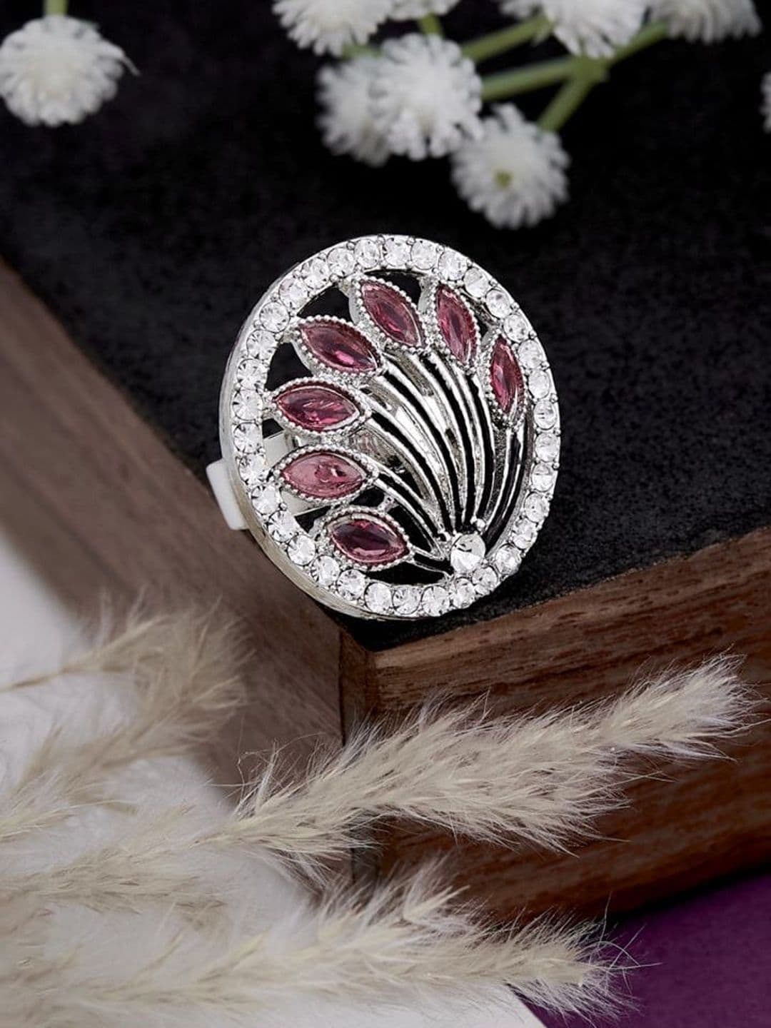 ATIBELLE Gold-Plated Stone-Studded Adjustable Finger Ring - Image 1
