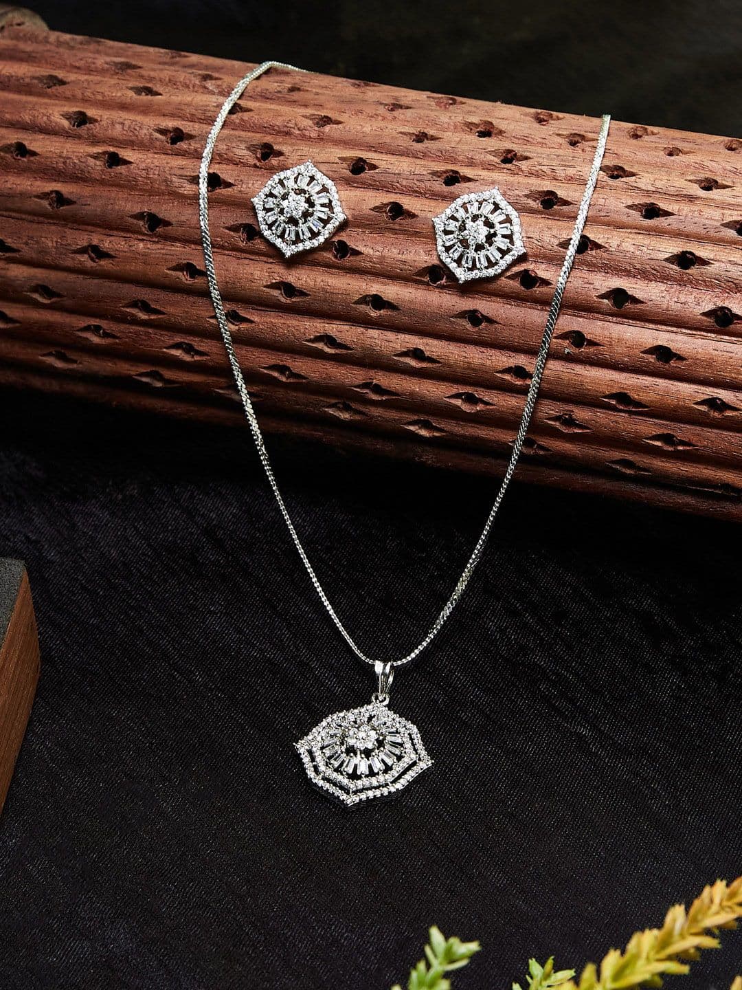 ATIBELLE Silver-Plated CZ Studded Pendants With Chain - Image 1