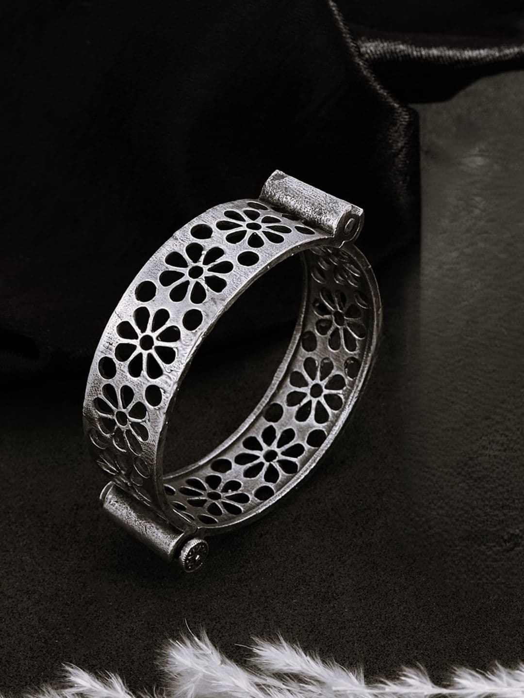ATIBELLE German Silver Silver-Plated Kada Bangle - Image 1