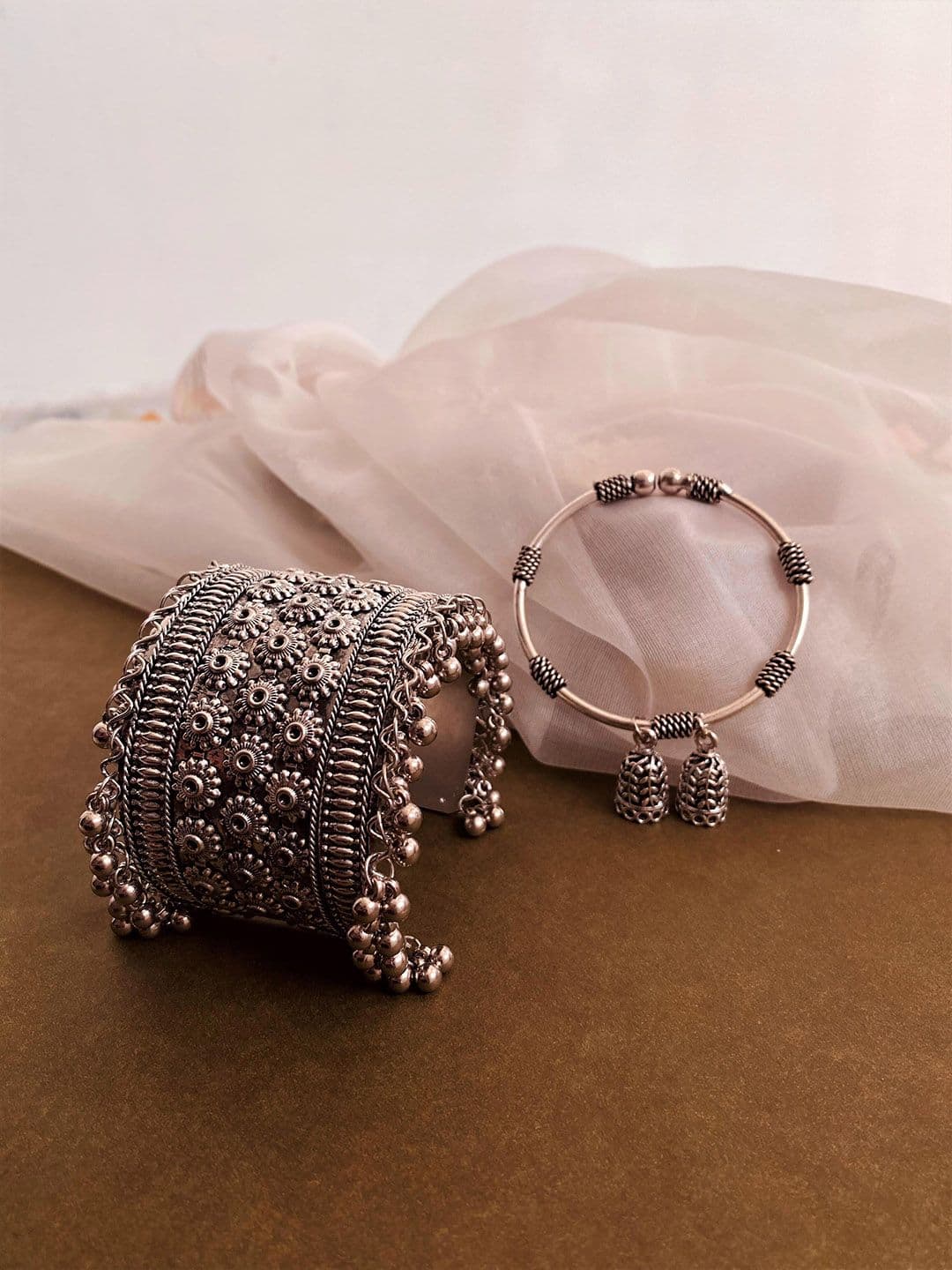 ATIBELLE Set Of 2 German Silver Silver-Plated Bangles - Image 1