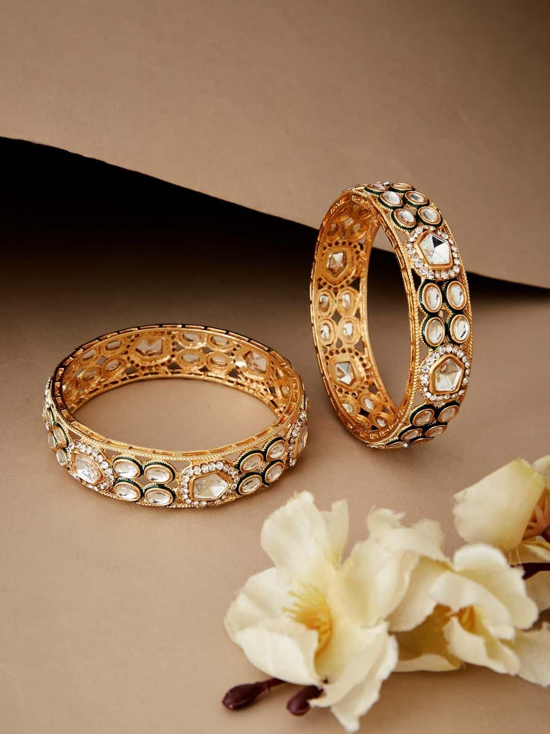 ATIBELLE Set Of 2 Gold-Plated Kundan-Studded Bangles - Image 1