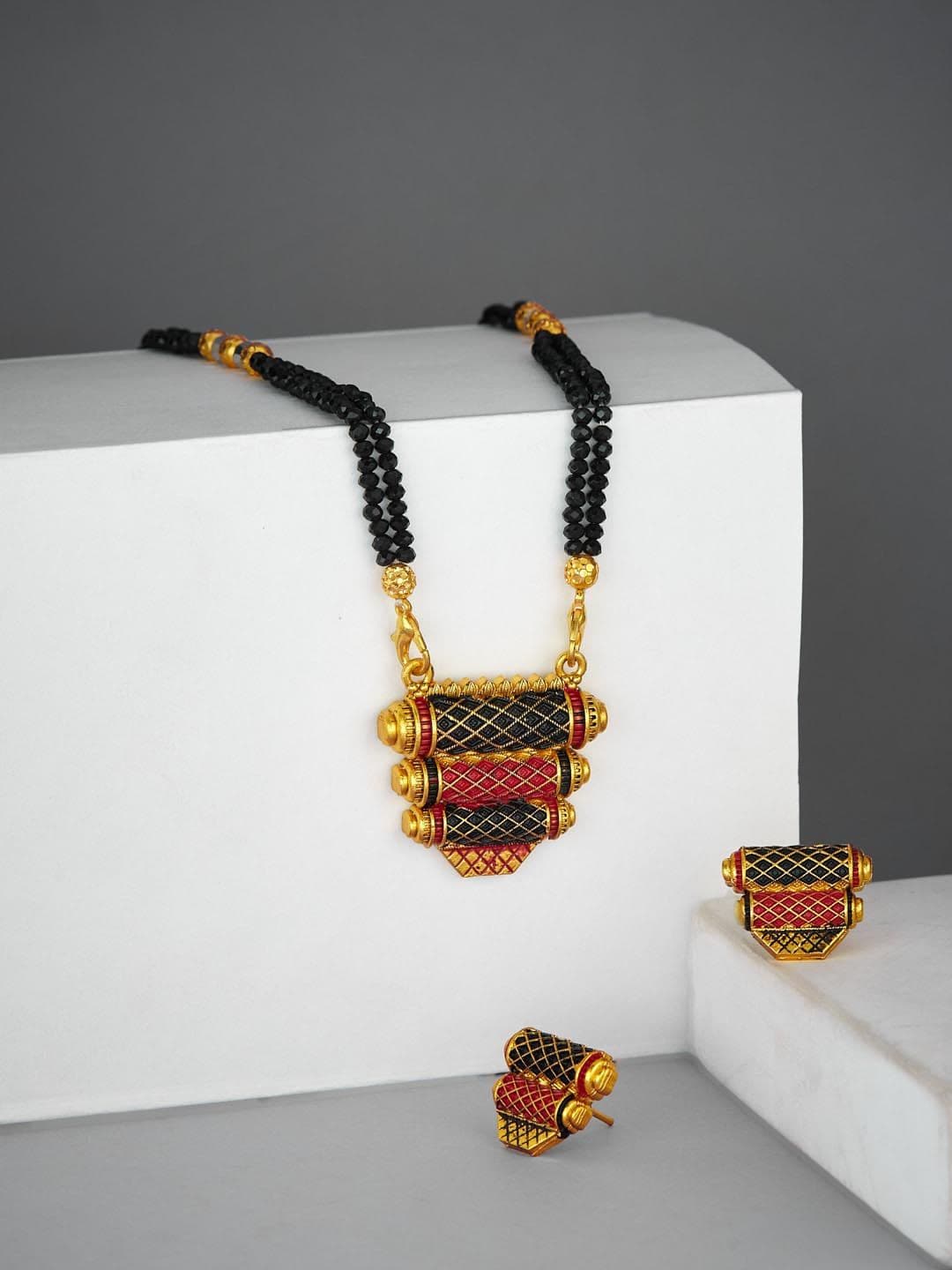 ATIBELLE Gold-Plated Beaded Mangalsutra With Earrings - Image 1